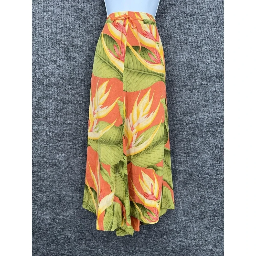 Tommy Bahama Skirt Womens 14 Orange Tropical Floral Silk Lined Midi Full Boho